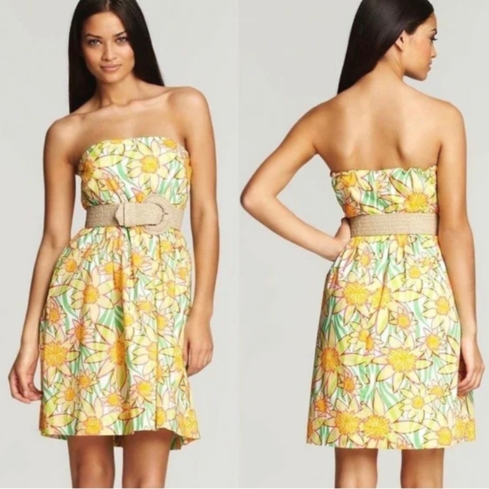 Lilly Pulitzer Blossom Dobby Classic Daffies Print Strapless Dress Daffodils